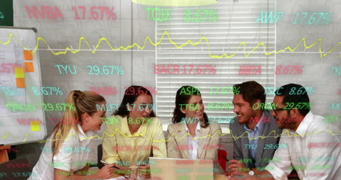 Diverse Business Team with Financial Data Overlay