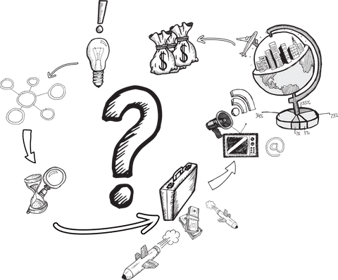 Transparent Illustration of Business Icons with Question Mark