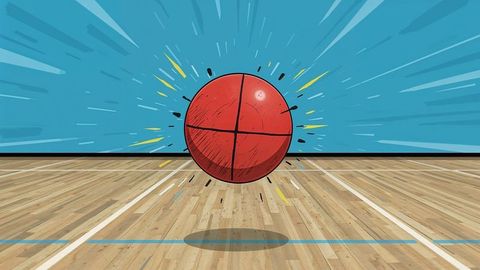 Dynamic red dodge ball hovering on gym court for motion effect