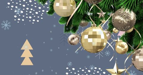 Elegant Christmas Decorations with Falling Snowflakes on Grey Background