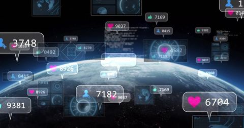 Global Social Media Interaction Icons in Futuristic Space