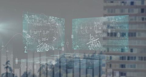 Digital Analytics with Mathematical Equations in Urban Skyline - Download Free Stock Images Pikwizard.com