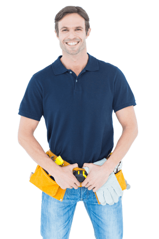 Transparent background portrait of smiling construction worker