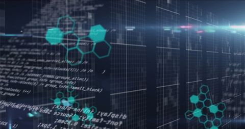 Abstract Digital Code and Hexagons on Virtual Screen - Download Free Stock Images Pikwizard.com