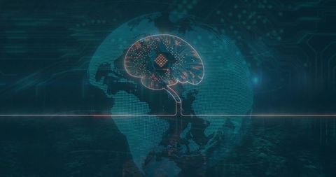 Futuristic Globe and Brain Circuit Illustrating Global Tech Innovation