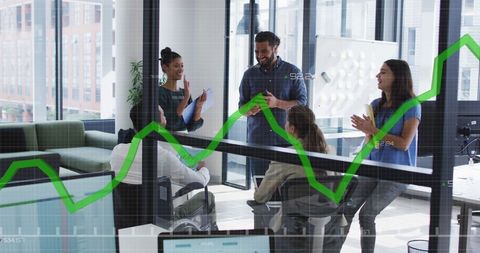 Financial Growth Concept with Diverse Business Meeting and Data Overlay