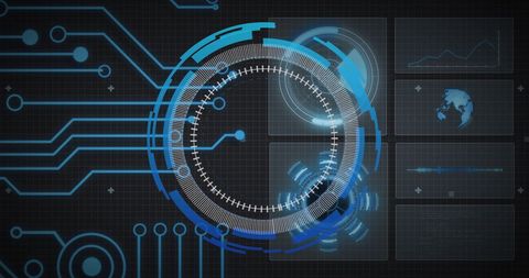 Futuristic Digital Interface with Data Circuits and HUD Elements - Download Free Stock Images Pikwizard.com