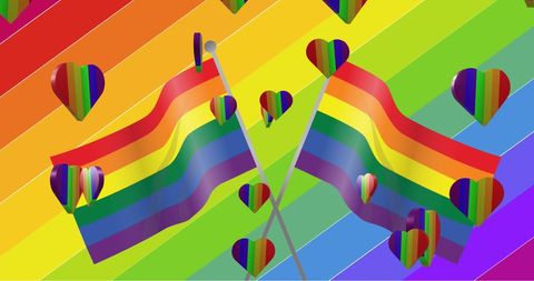 Vibrant Rainbow Flags and Hearts for LGBTQ+ Celebration