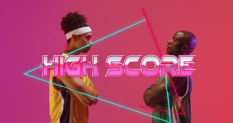 Colorful High Score Theme with Competing Basketball Players - Download Free Stock Images Pikwizard.com