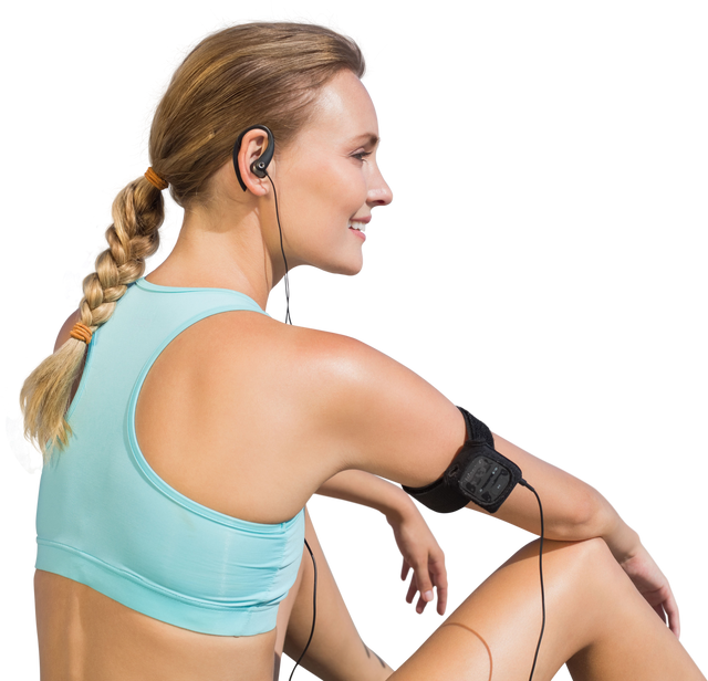 Transparent Smiling Fitness Woman Listening to Music With Earphones - Download Free Stock Videos Pikwizard.com