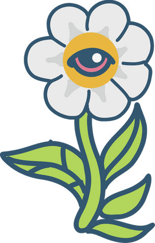 Whimsical Flower with Eye Design on Transparent Background