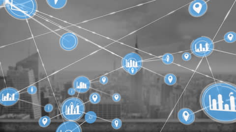 Digital Networking Overlay on Urban Cityscape