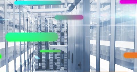 Colorful light trails in modern data center