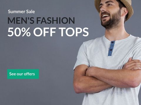 Smiling Man Promotes Stylish Summer Sale Fashion Trends