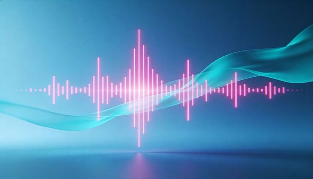 Neon Pink Soundwave Over Flowing Teal Ribbon With Futuristic Cyan Glow and Reflection