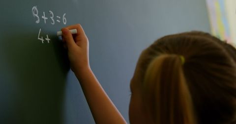Young Schoolgirl Solving Math Equation at Chalkboard - Download Free Stock Images Pikwizard.com