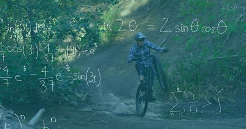 Complex Equations Overlay in Forest Setting with Cyclist