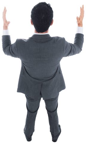 Businessman Raising Hands in Grey Suit on Transparent Background - Download Free Stock Videos Pikwizard.com