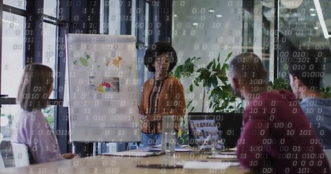 Team Brainstorming on Data Analytics with Flip Chart and Laptops