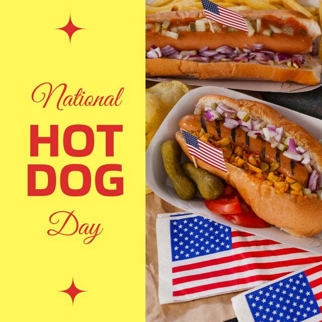 Celebrating National Hot Dog Day with American Flags - Download Free Stock Templates Pikwizard.com