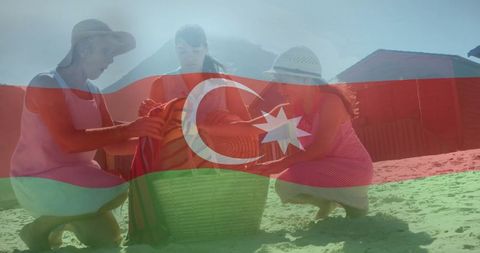 Multigenerational Bond: Three Generations Enjoying Beach Picnic