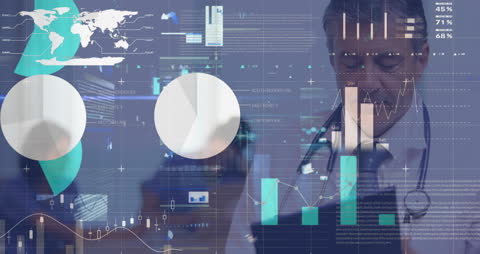 Doctor Examining Digital Health Financial Data with Graphs