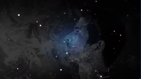 Abstract Silhouette with Cosmic Elements and Network Node Connections