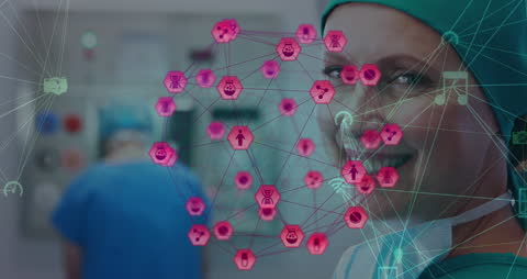 Surgeon with Digital Health Network Connections Overlay