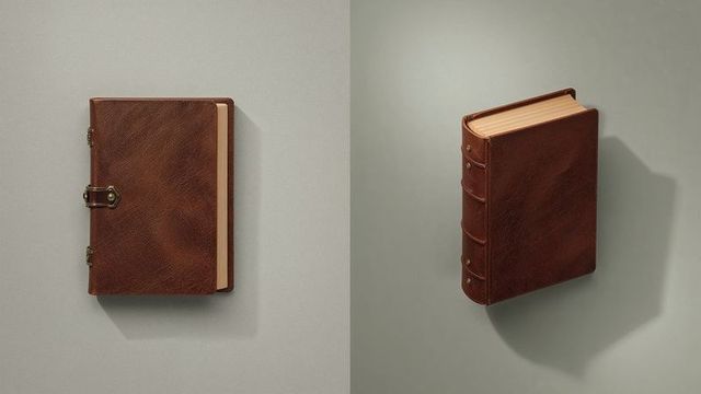 Leather journal and vintage book with brass clasp