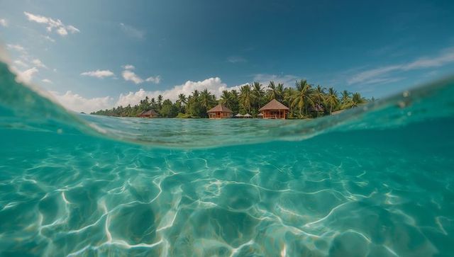 Tropical Paradise with Overwater Bungalows and Clear Blue Waters