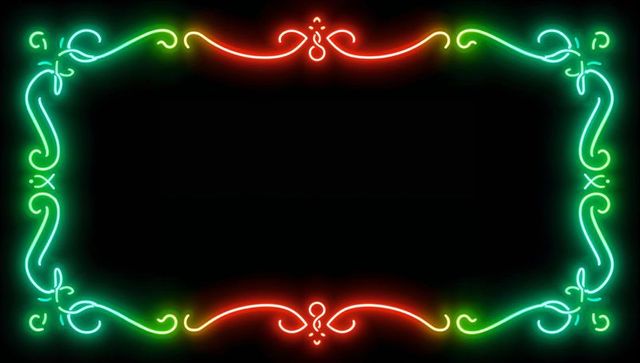 Glowing neon ornate frame with filigree swirls and empty center for text