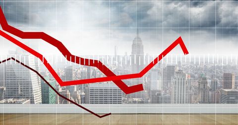 Economic Downtrend Overlaid on Urban Skyline - Download Free Stock Images Pikwizard.com