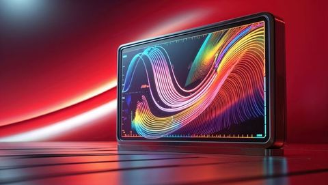 Digital device displaying vibrant waveforms on metallic surface, seismograph concept - Download Free Stock Images Pikwizard.com
