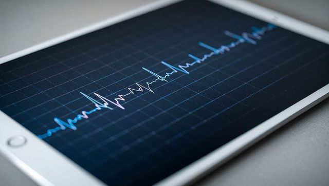 Digital ecg waveform displaying on tablet for remote cardiac monitoring and telehealth