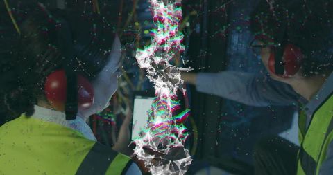 Technicians analyzing wiring with augmented reality interface