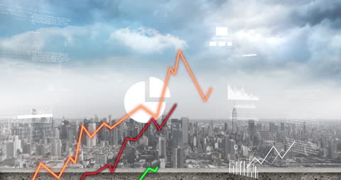 Digital Data Visualizations Over Dynamic Cityscape