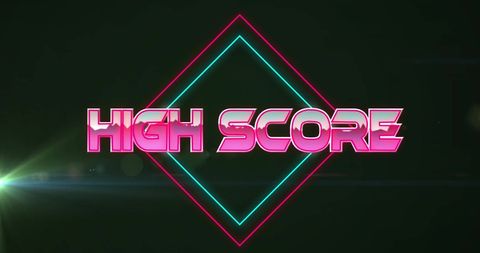 Neon High Score Text with Digital Grid Background