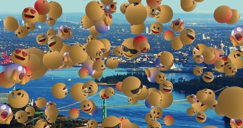 Floating Emoji Icons Over Vibrant Cityscape - Download Free Stock Images Pikwizard.com