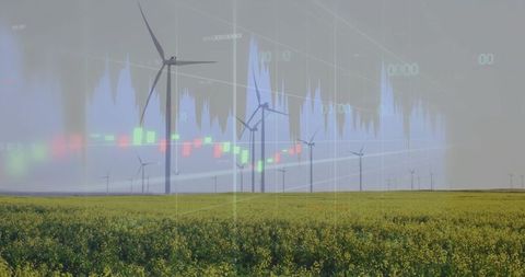Wind Turbines Blending Agricultural Field with Data Overlay