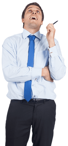 Caucasian Businessman Smiling and Looking Up on Transparent Background