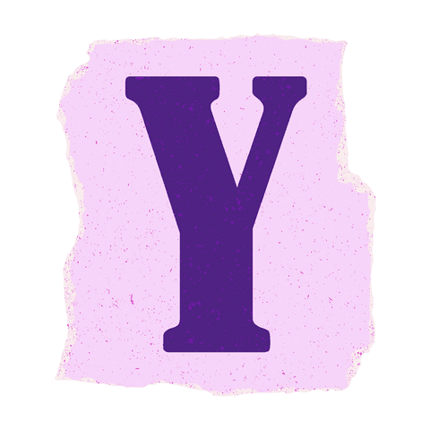 Purple letter y art on torn speckled pink transparent background