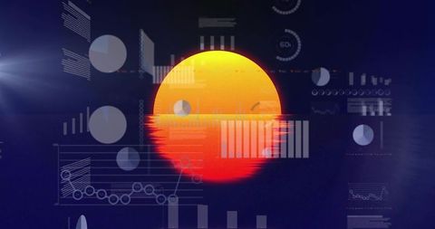 Futuristic sunset with digital data fusion