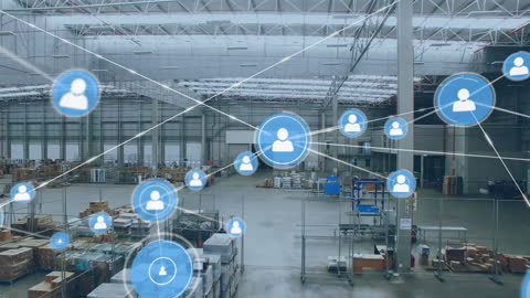 Warehouse with Digital Network Interface Animation