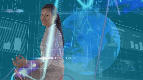 Businesswoman Analyzing Global Financial Trends with Data Visualization