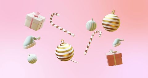 Floating Christmas Ornaments on Pink Pastel Background