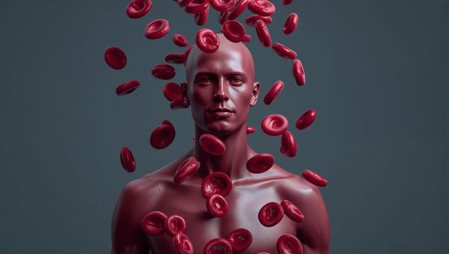 Abstract CGI Male Bust with Floating Red Blood Cells