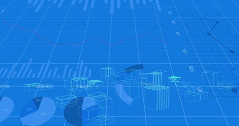 Futuristic Digital City with Data on Blue Grid Background - Download Free Stock Images Pikwizard.com