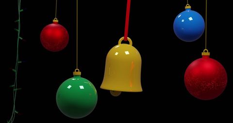 Colorful Christmas Baubles with Bell on Black Background - Download Free Stock Images Pikwizard.com