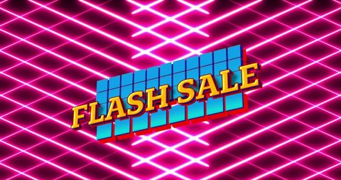 Retro neon light grid with flash sale text