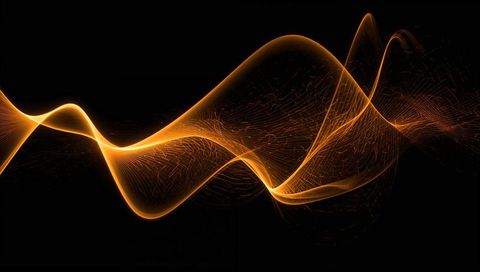 Flowing golden energy wave with glowing particle trails on black background